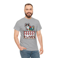 Nine Lives 8-Bit Pixel Gaming Cat T-Shirt - Heavy Cotton Classic Fit - Unisex White