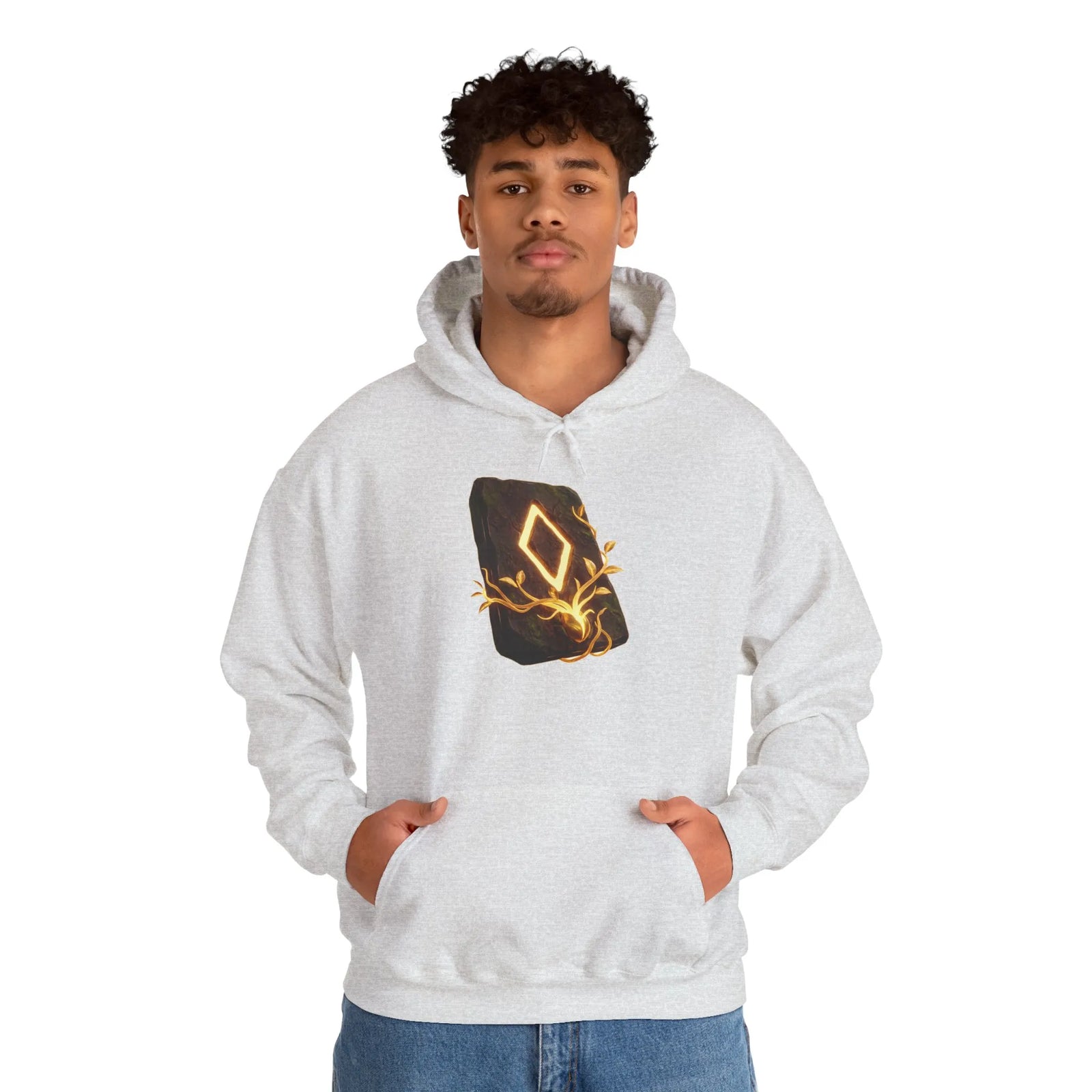 Ingwaz Runic Seed Hoodie - Warm Cotton Blend Pullover - Unisex White