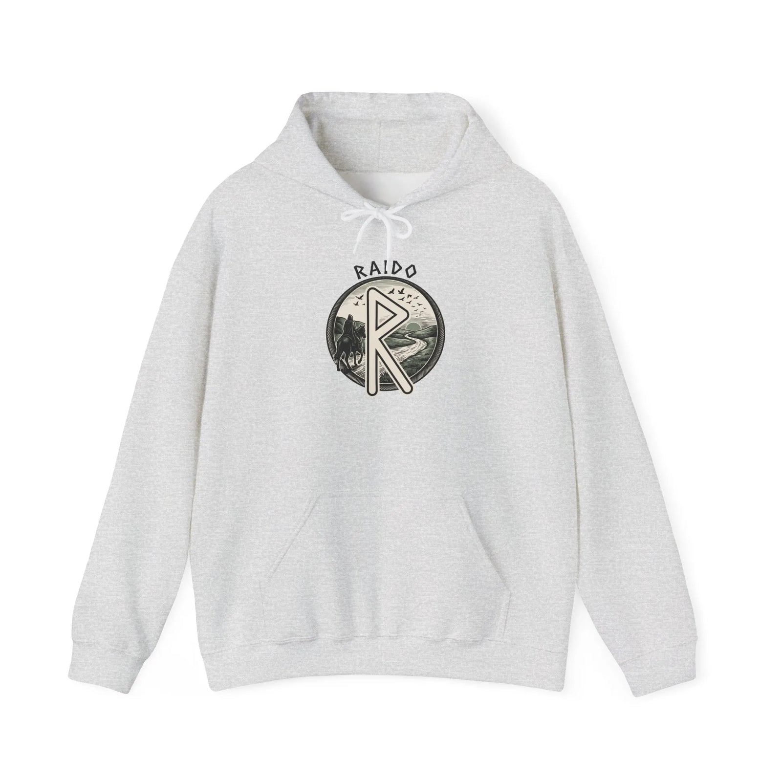 Raido Rune Journey Symbol Hoodie - Soft Cotton Blend Pullover - Unisex White
