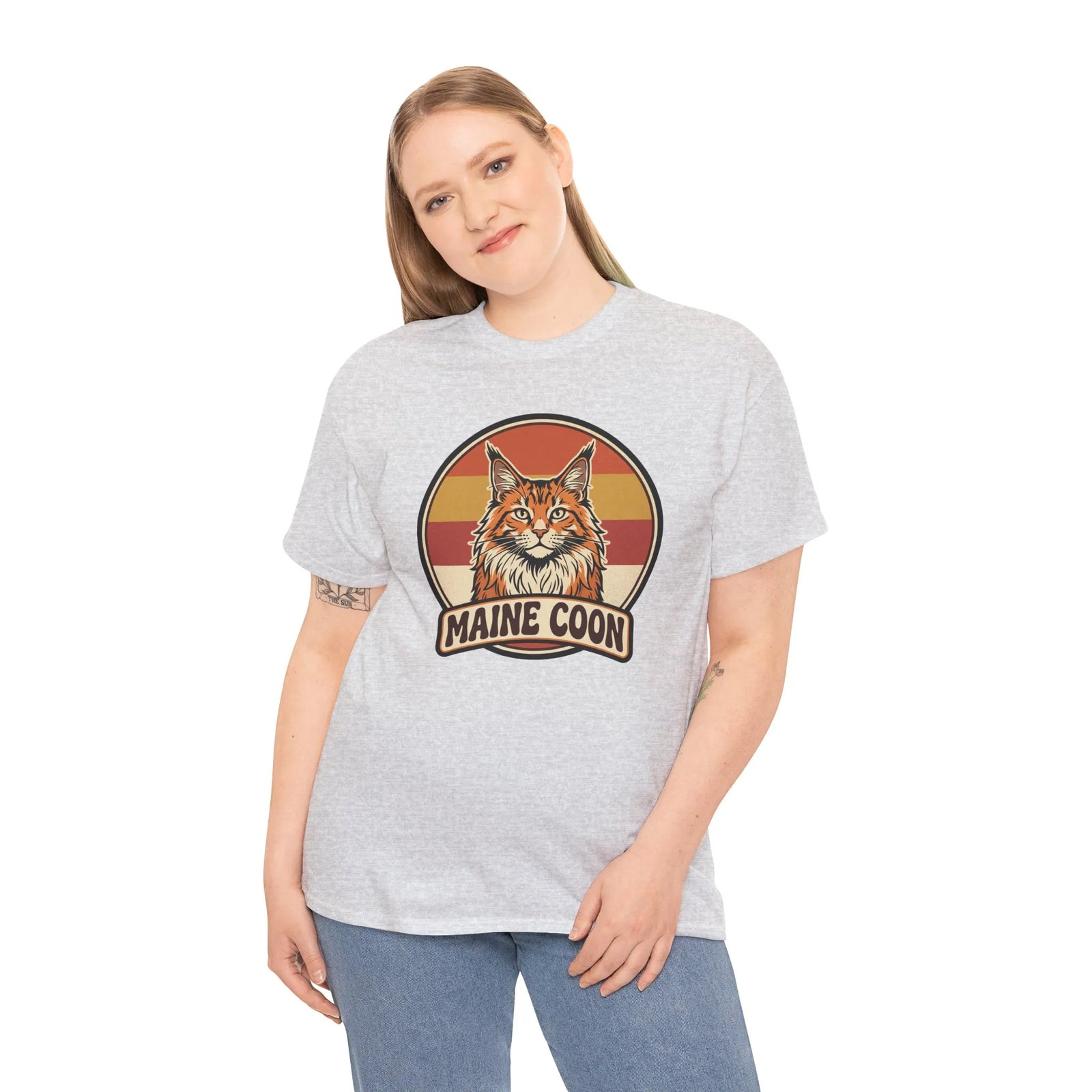 Maine Coon Retro 70s Sunset T-Shirt - Heavy Cotton Classic Fit Tee - Unisex White