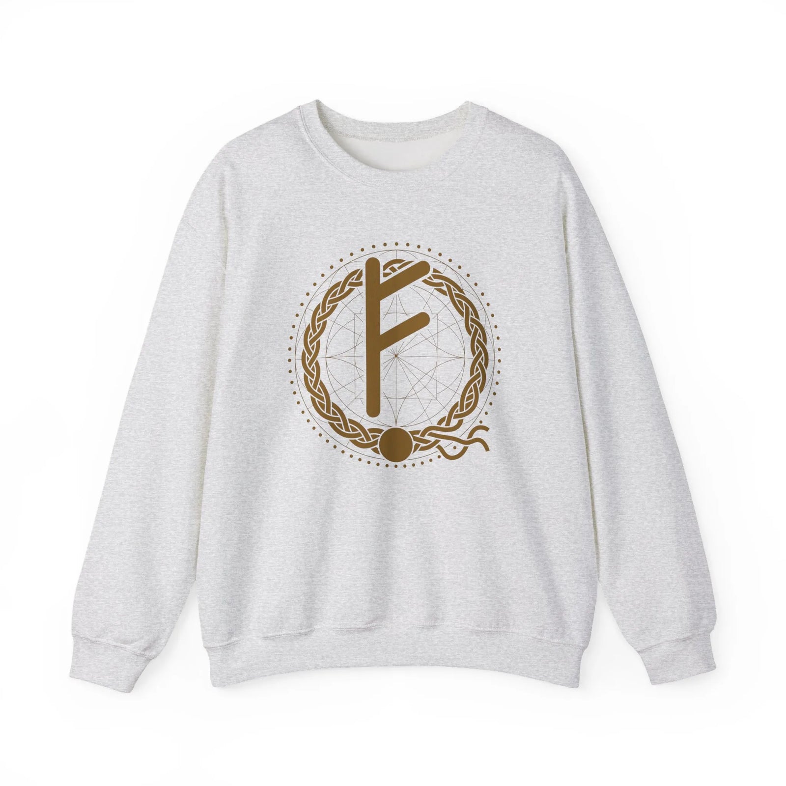 Fehu Rune Wealth Symbol Sweatshirt - Heavy Blend Fleece Crewneck - Unisex White