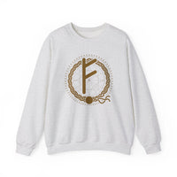 Fehu Rune Wealth Symbol Sweatshirt - Heavy Blend Fleece Crewneck - Unisex White