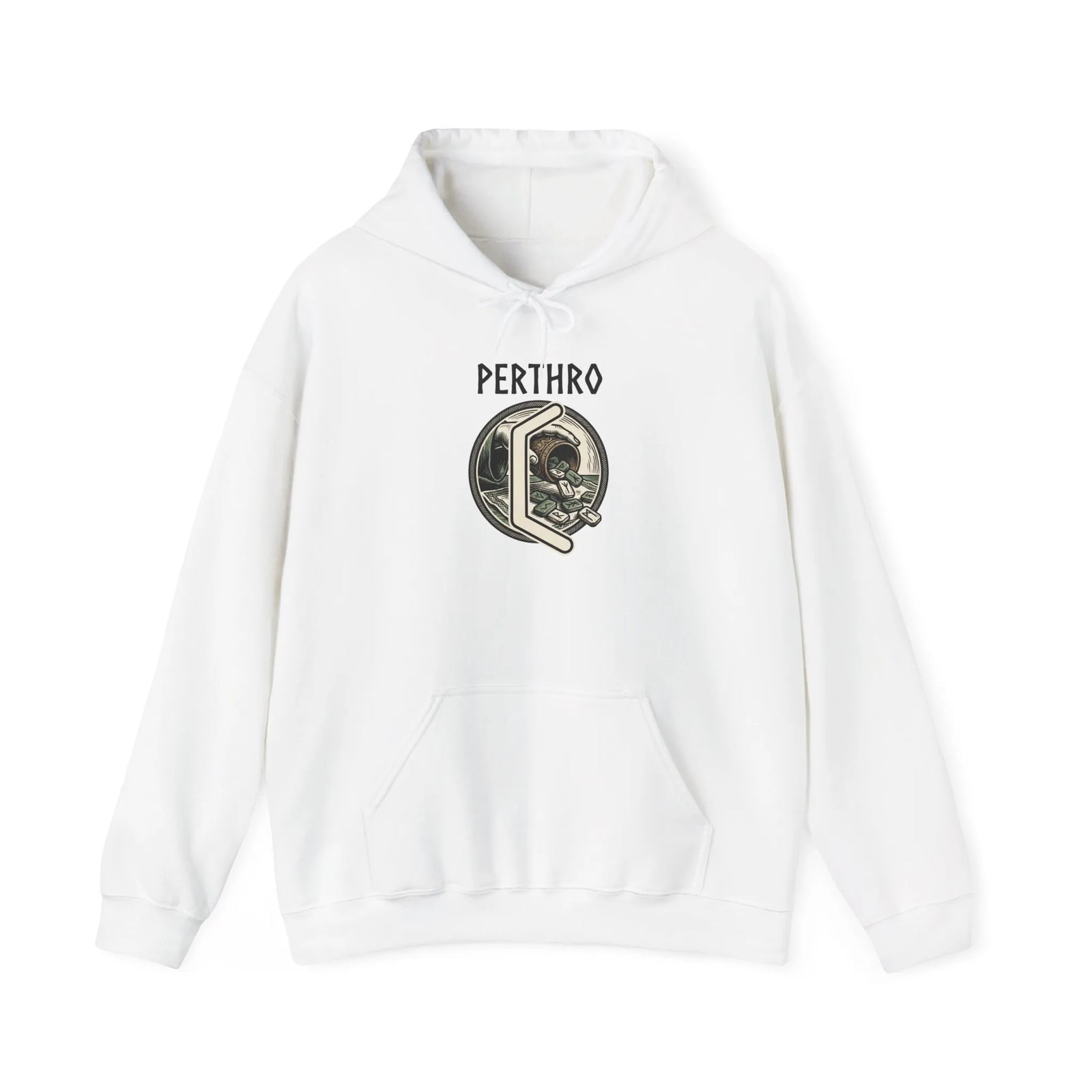 Perthro Rune Lot Cup Hoodie - Heavy Blend Fleece Pullover - Unisex White