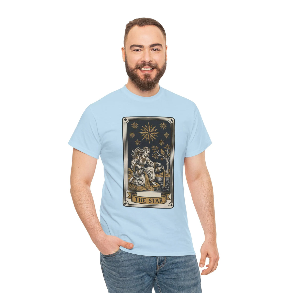 Tarot The Star Card Graphic T-Shirt - Heavy Cotton Classic Fit Tee - Unisex Off White