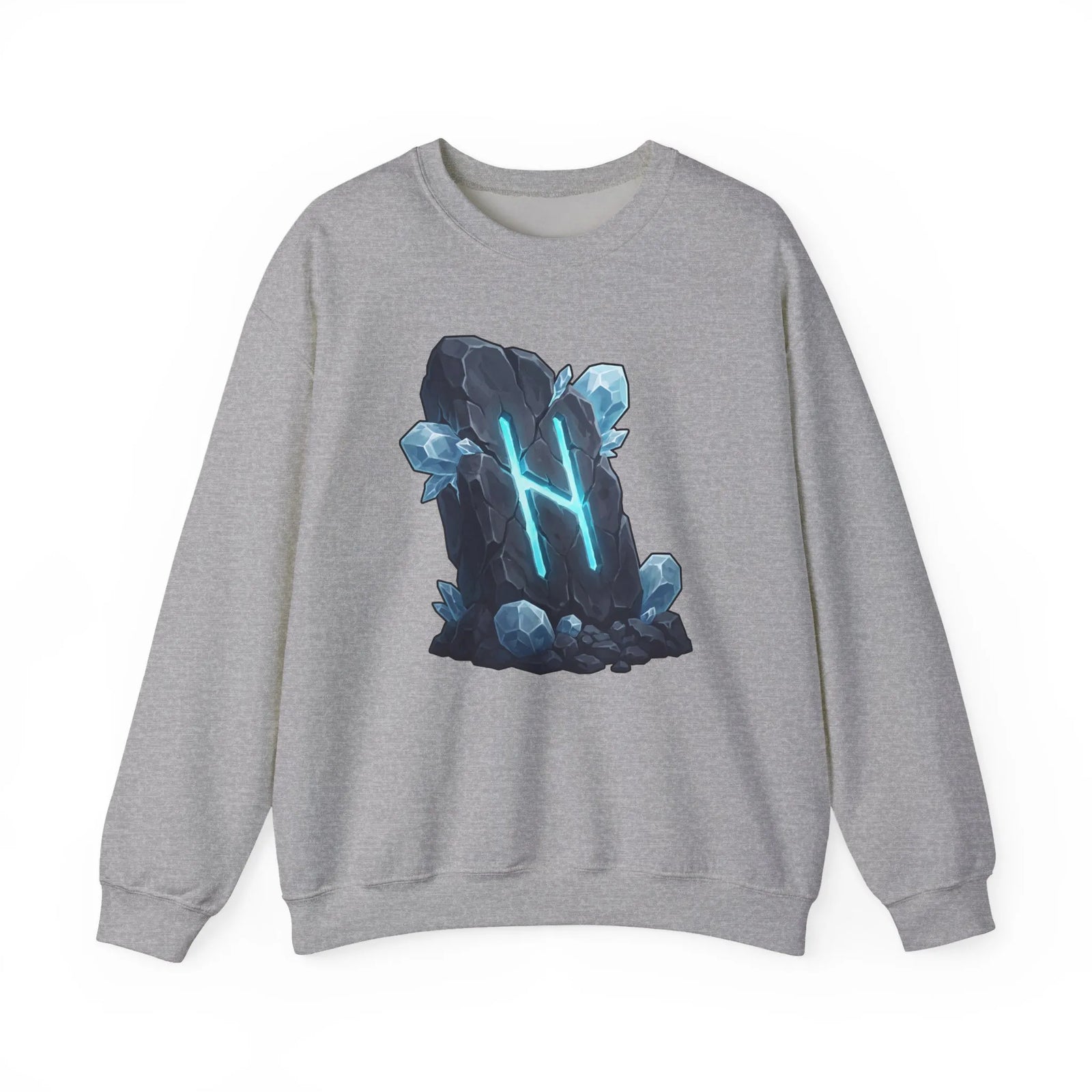 Hagalaz Rune Stone Graphic Sweatshirt - Heavy Blend Fleece Crewneck - Unisex White