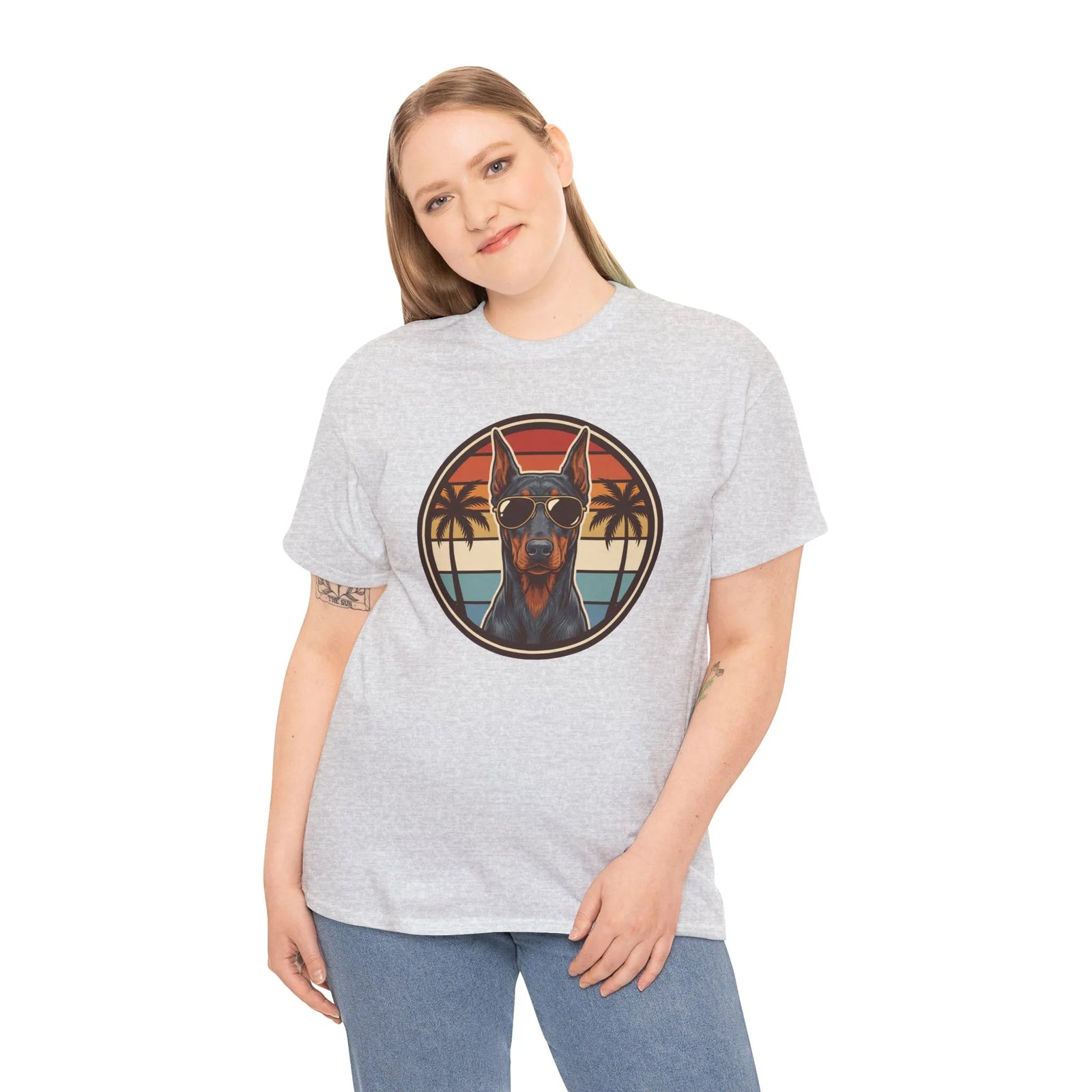 Doberman 70s Sunset Aviators T-Shirt - Heavy Cotton Classic Fit Tee - Unisex White