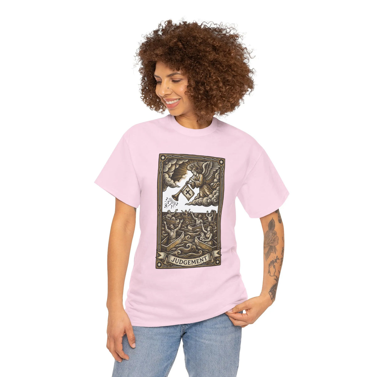 Judgement Angel Graphic T-Shirt - Heavy Cotton Classic Fit Tee - Unisex White