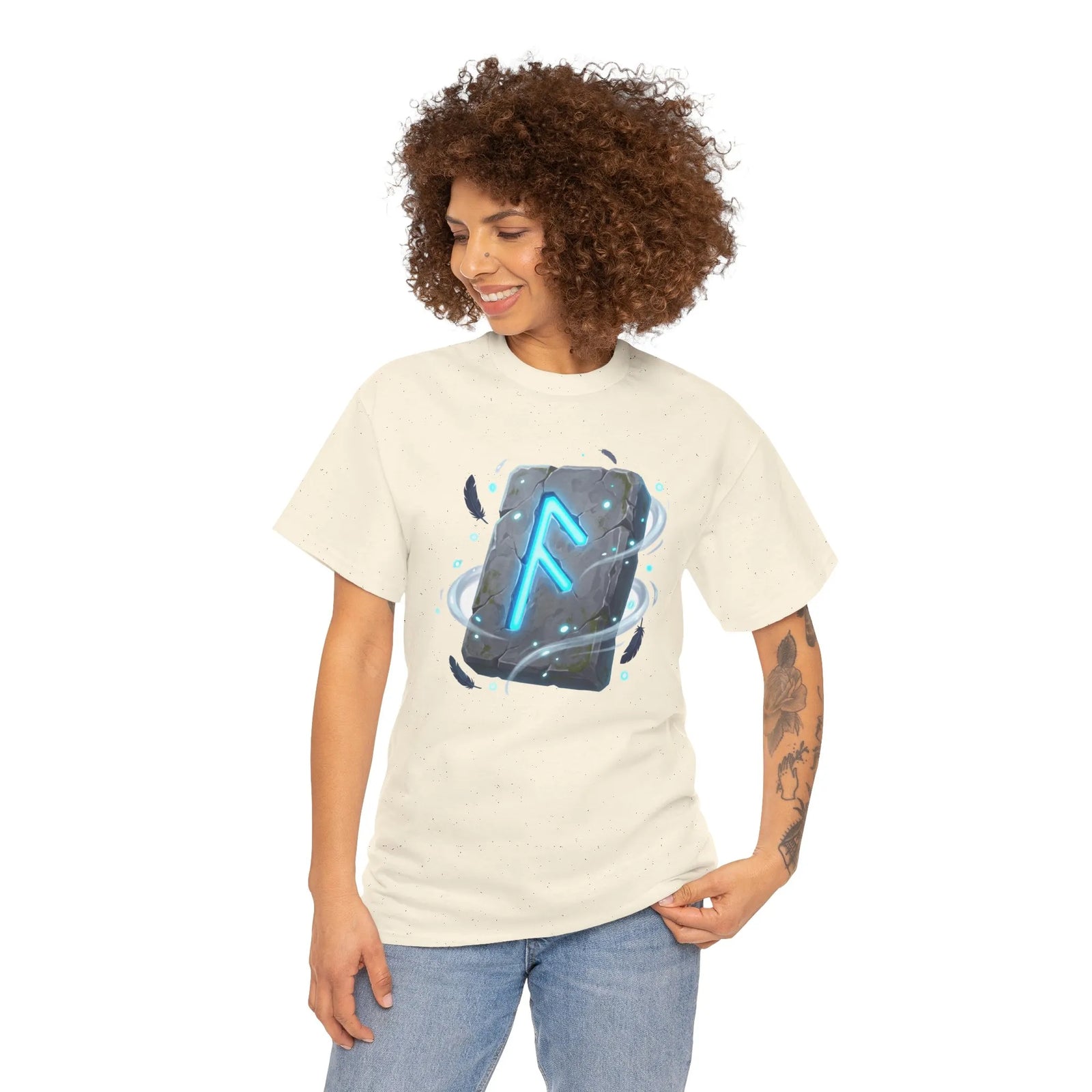 Ansuz Rune Odin's Raven Graphic T-Shirt - Heavy Cotton Classic Fit Crewneck Tee - Unisex White