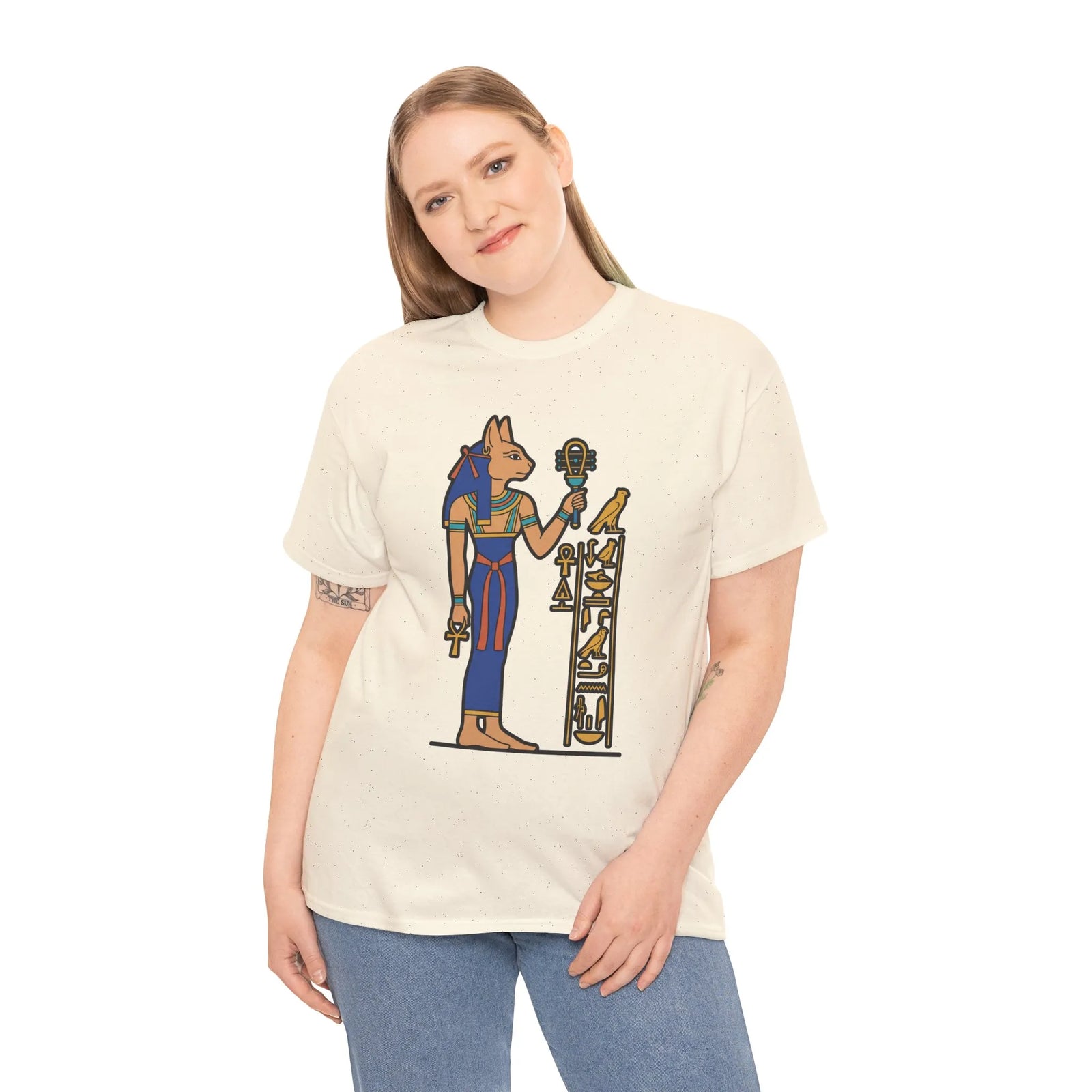 Bastet Sphynx Egyptian Pharaoh Cat T-Shirt - Heavy Cotton Classic Fit Tee - Unisex White