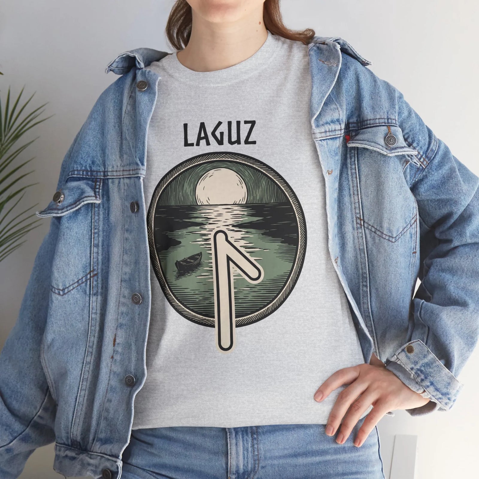 Laguz Rune Water Moon T-Shirt - Heavy Cotton Classic Fit - Unisex White