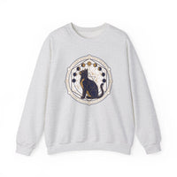 Moon Phases Sacred Geometry Cat Sweatshirt - Heavy Blend Cotton Polyester Crewneck - Unisex White