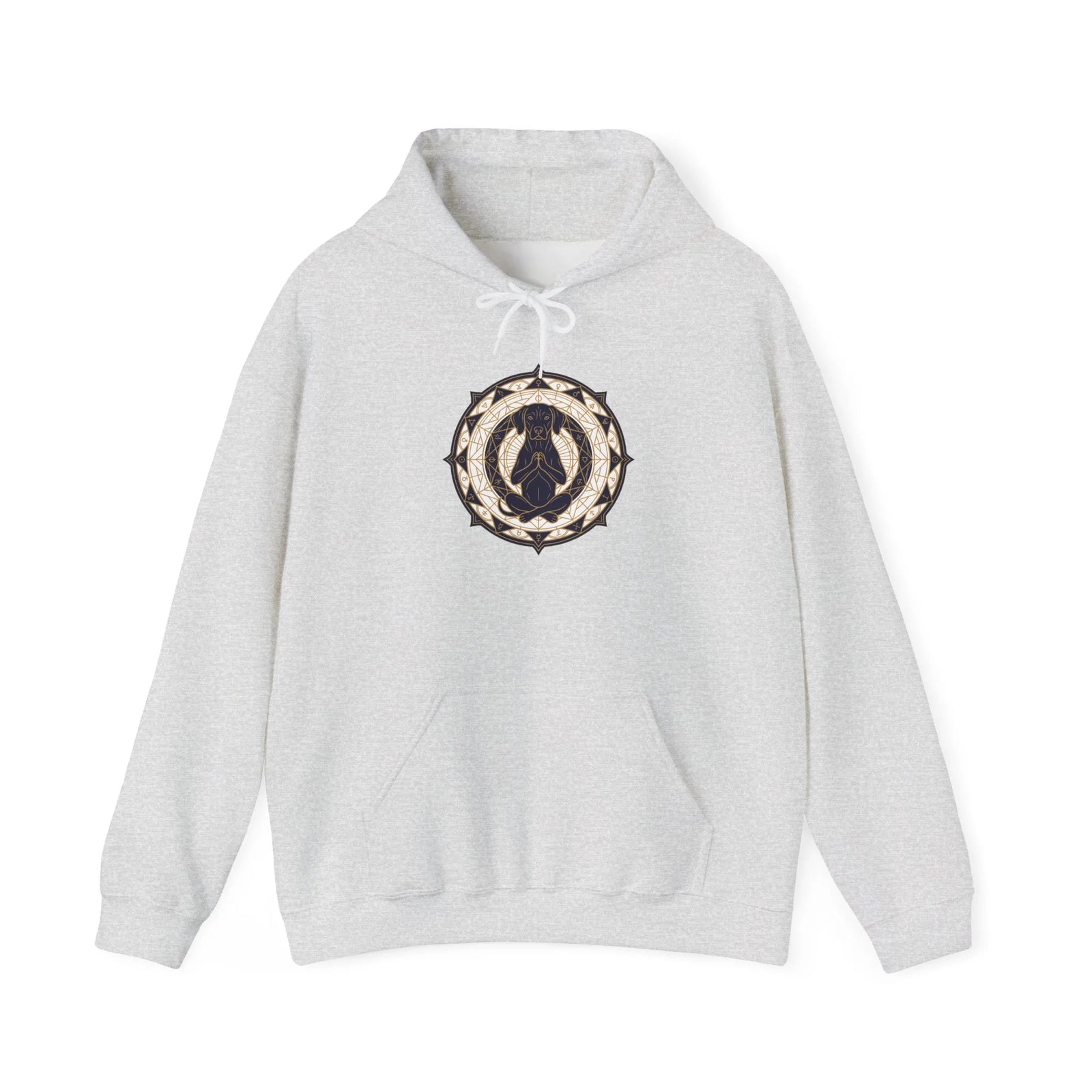 Meditating Dog Sacred Geometry Hoodie - Heavy Blend Cotton Poly Fleece - Unisex White