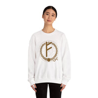 Fehu Rune Wealth Symbol Sweatshirt - Heavy Blend Fleece Crewneck - Unisex White