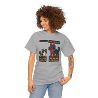8-Bit Pixel Gaming Cats Boss Fight T-Shirt - Heavy Cotton Classic Fit Tee - Unisex White