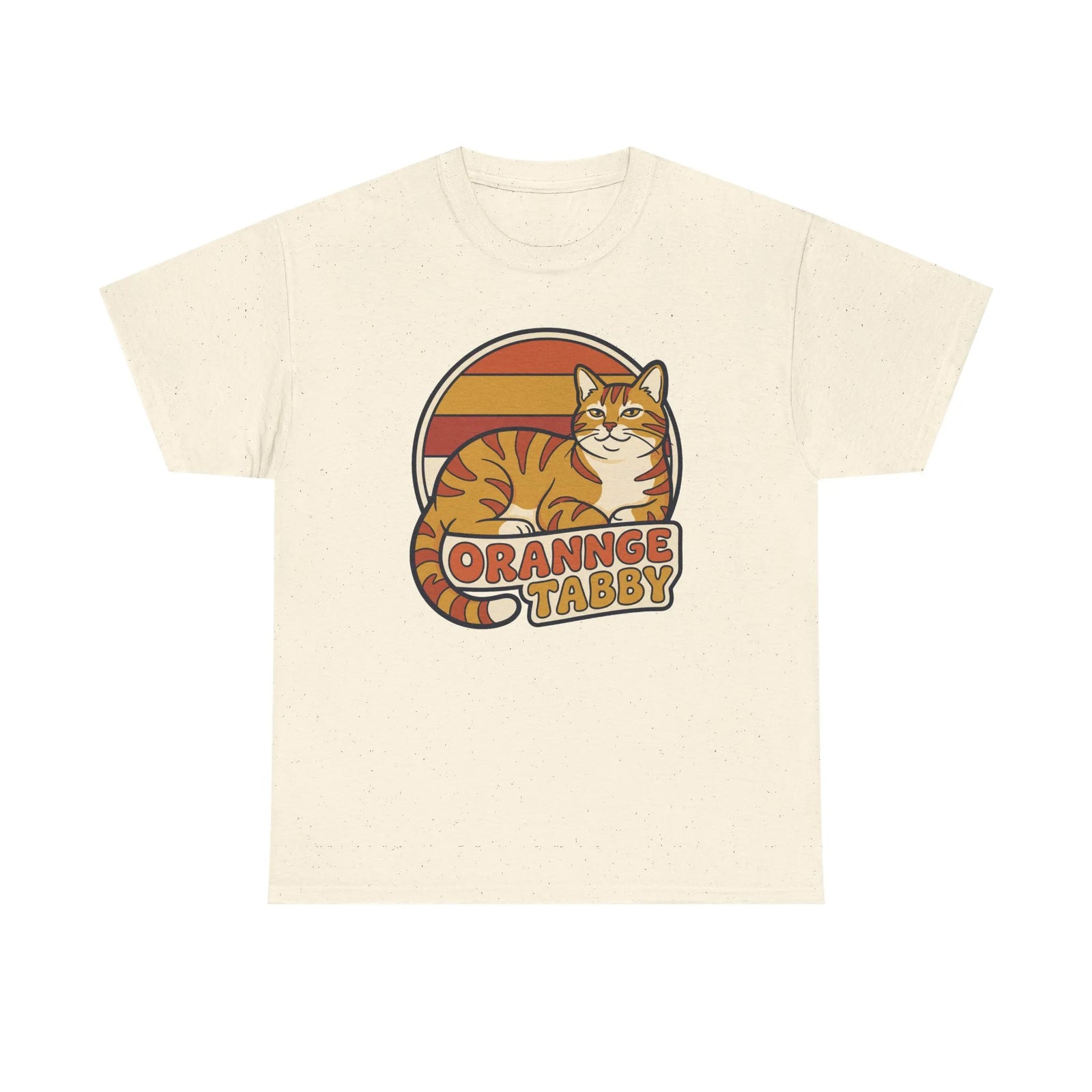 Retro 70s Sunset Orange Tabby T-Shirt - Heavyweight 100% Cotton Classic Fit - Unisex Off White