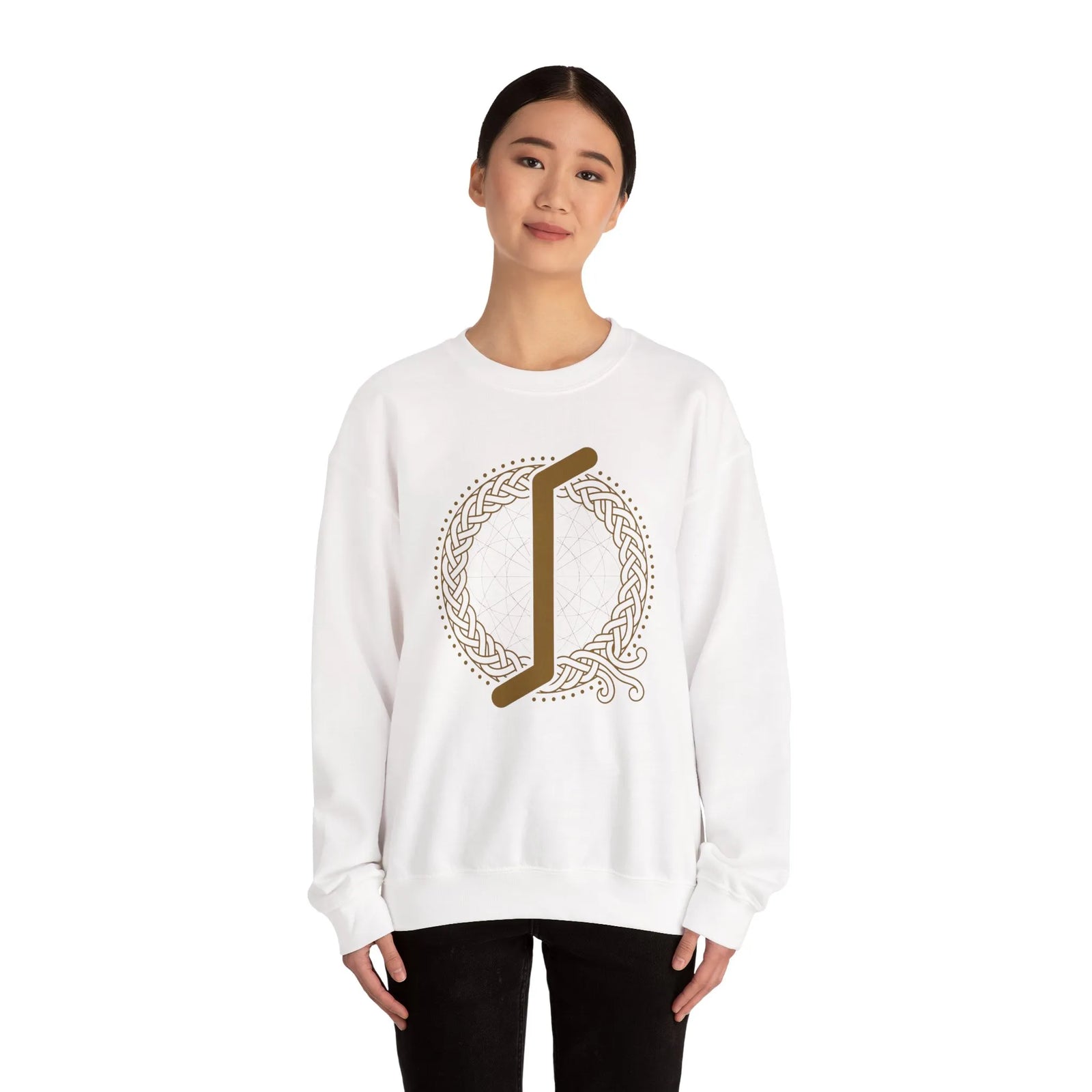 Eihwaz Yew Rune Symbol Sweatshirt - Heavy Blend Fleece Crewneck - Unisex Ash