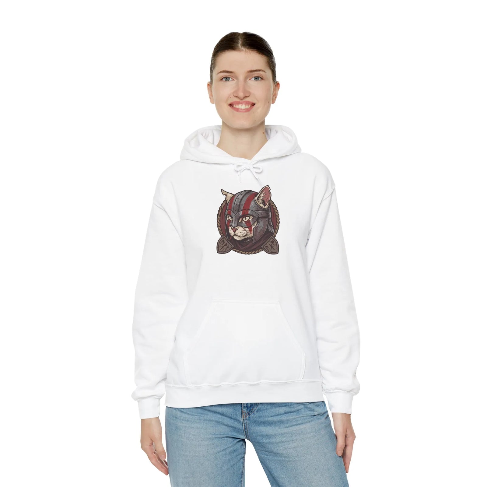 Viking Berserker Cat Warpaint Hoodie - Soft Cotton-Poly Fleece Pullover - Unisex Ash