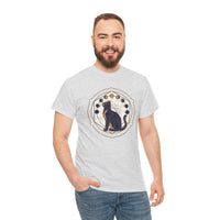Moon Phases Sacred Geometry Cat Graphic T-Shirt - Heavy Cotton Classic Fit Tee - Unisex White