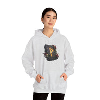 Wunjo Rune Floral Rock Graphic Hoodie - Warm Fleece Pullover Sweatshirt - Unisex White