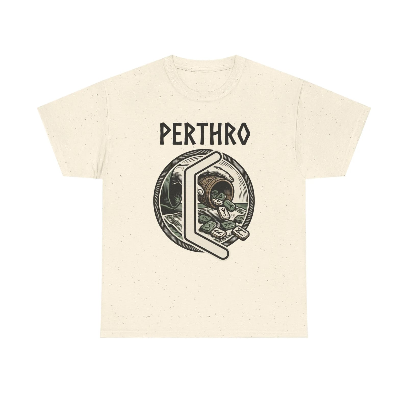 Perthro Norse Rune Graphic T-Shirt - Heavy Cotton Classic Fit Tee - Unisex White