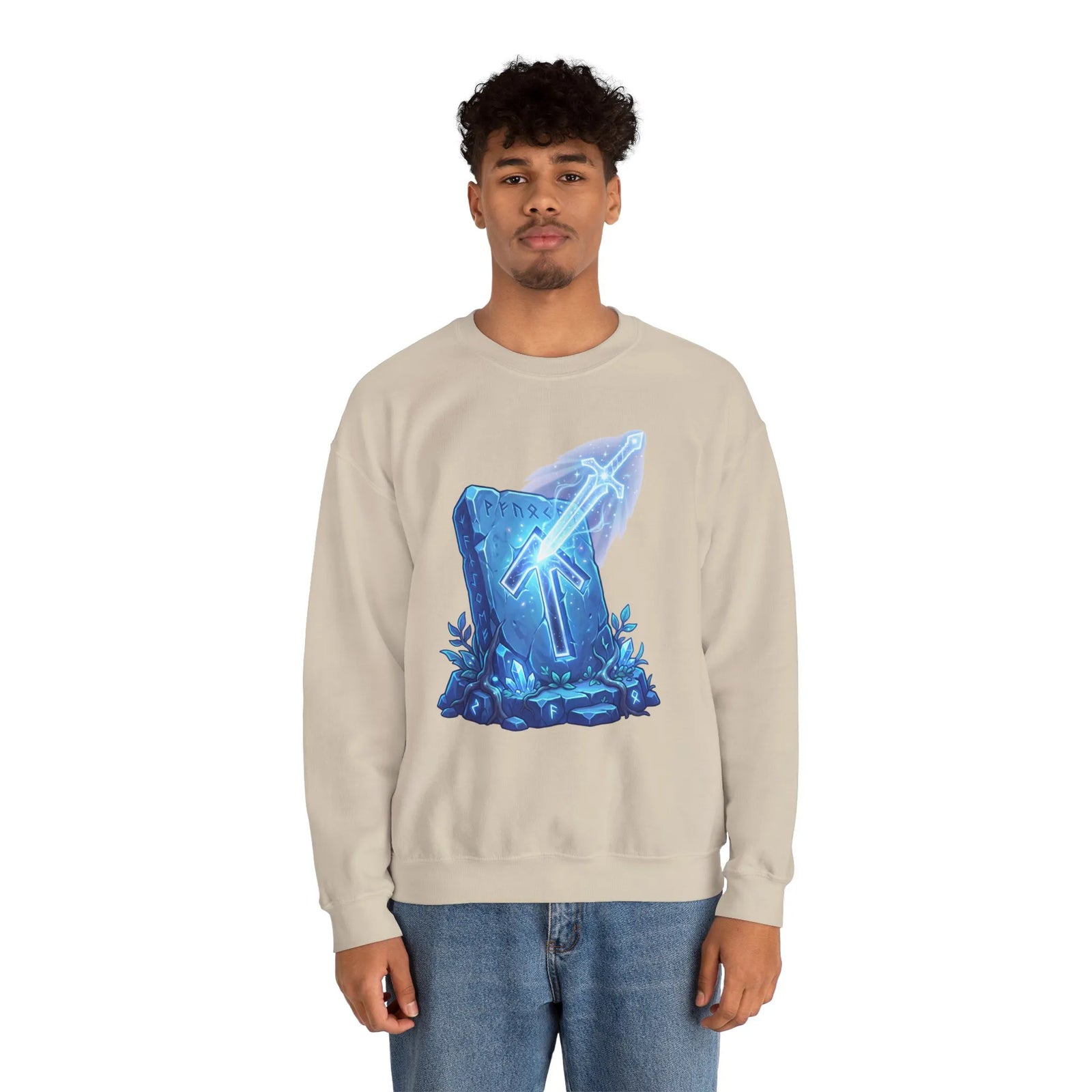 Tiwaz Rune Sword Graphic Sweatshirt - Heavy Blend Crewneck Fit - Unisex White