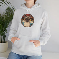 Siamese Cat Retro Sunset Aviator Hoodie - Heavy Blend Fleece Pullover - Unisex White