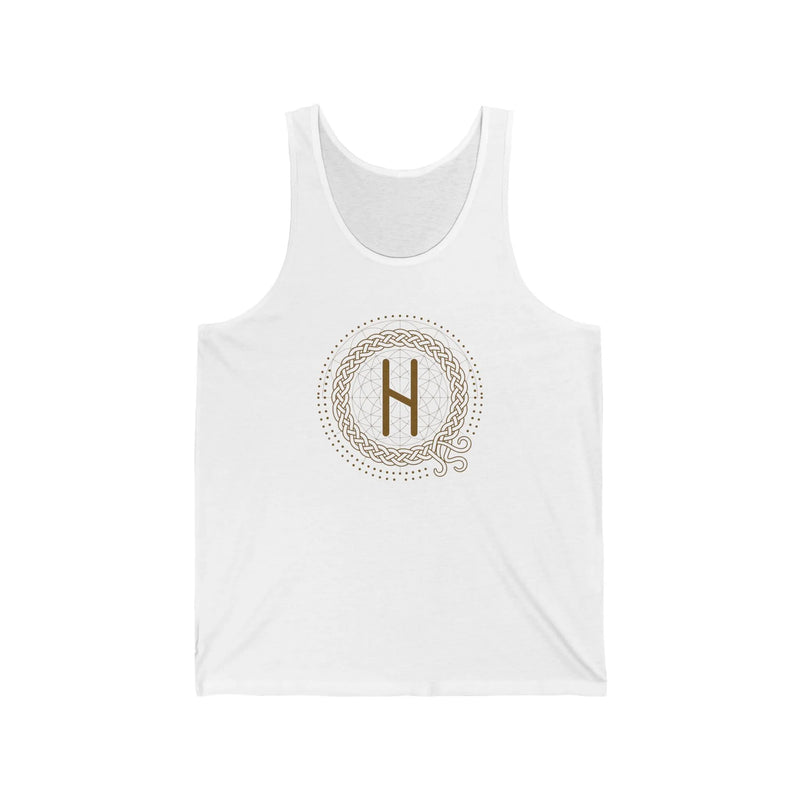 ᚺ Hagalaz Rune Graphic Tank Top - Lightweight Cotton Jersey Fit - Unisex White