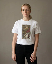Tarot The Sun Card T-Shirt - Medium Weight 100% Cotton Tee - Unisex White