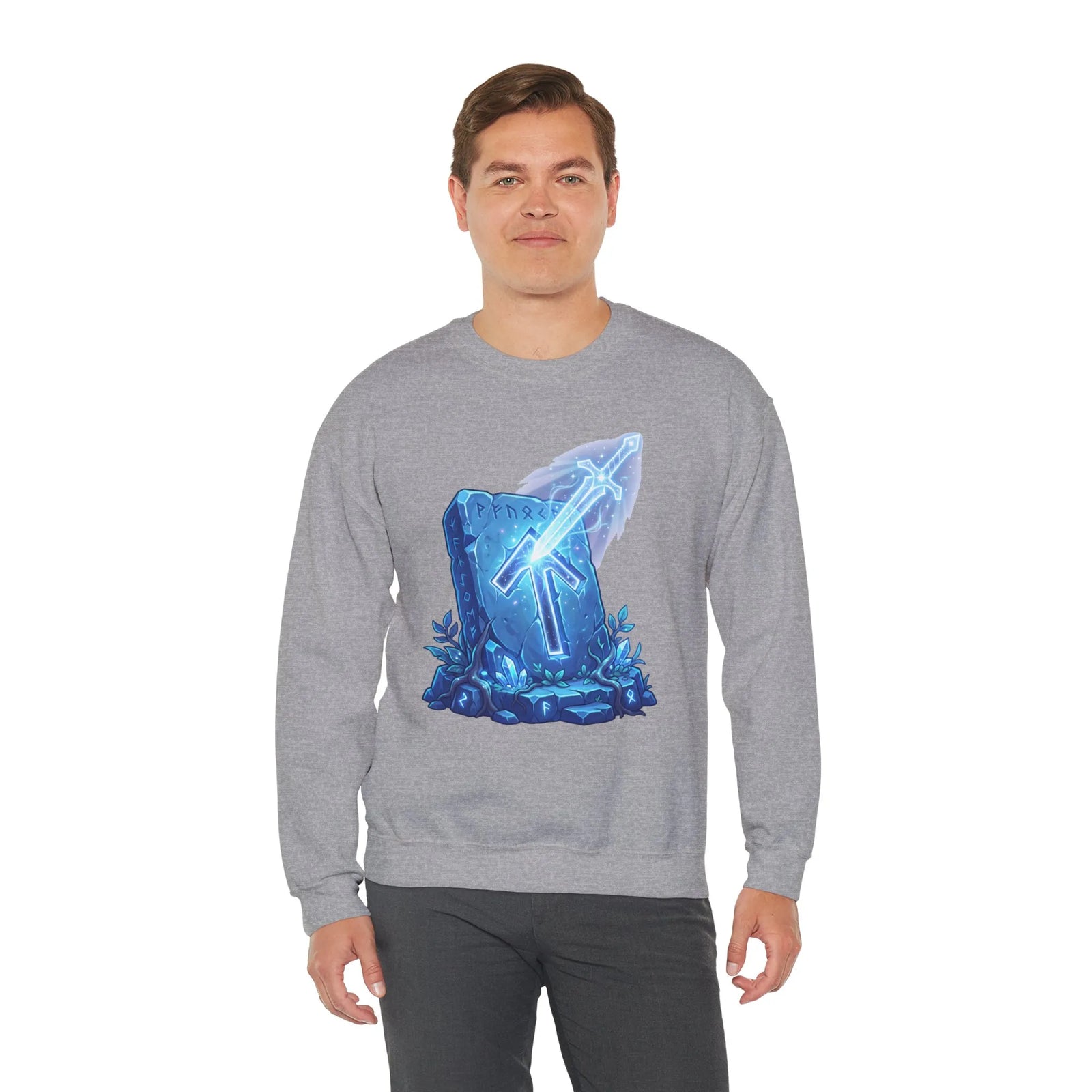 Tiwaz Rune Sword Graphic Sweatshirt - Heavy Blend Crewneck Fit - Unisex White
