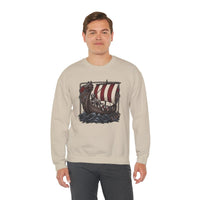 Viking Berserker Dogs Longship Prow Sweatshirt - Heavy Blend Cotton Poly Crewneck - Unisex White