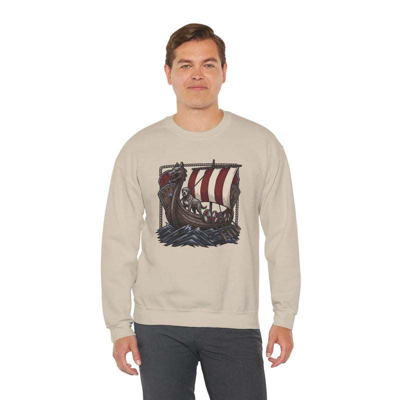 Viking Berserker Dogs Longship Prow Sweatshirt - Heavy Blend Cotton Poly Crewneck - Unisex White