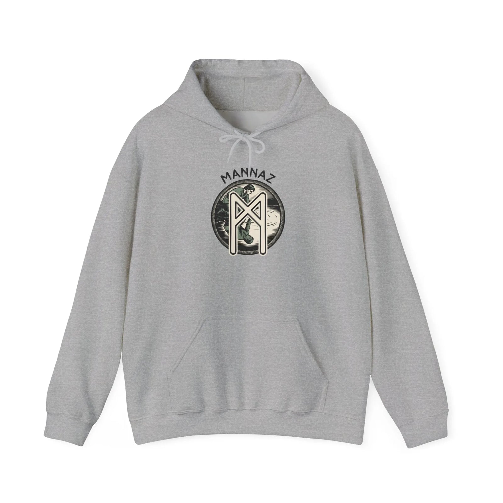 Mannaz Rune Symbol Graphic Hoodie - Heavy Blend Fleece Pullover - Unisex White