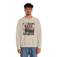 Longship Prow Viking Berserker Cats Sweatshirt - Heavyweight Cotton Blend Crewneck - Unisex White