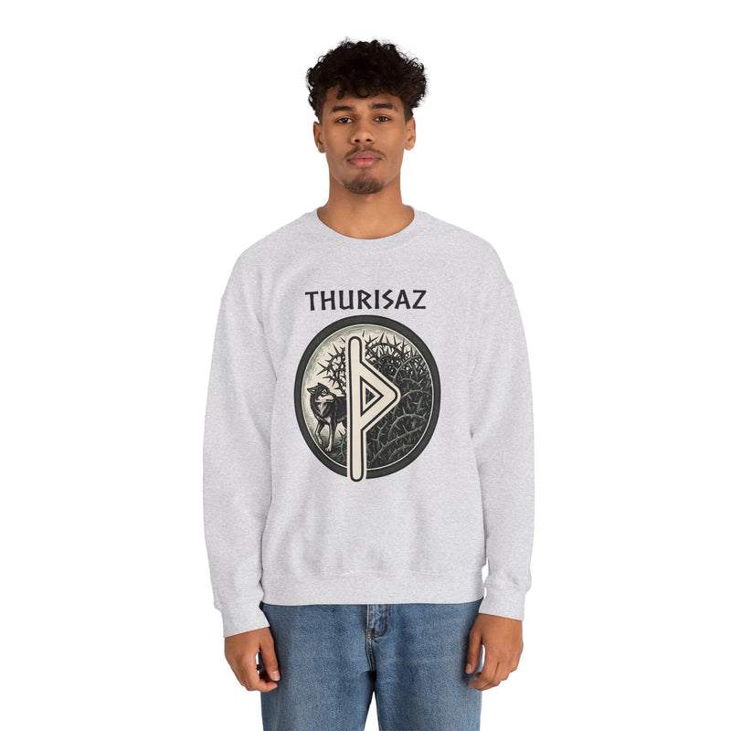 Norse Thurisaz Rune Wolf Sweatshirt - Heavy Blend Fleece Crewneck - Unisex Off White