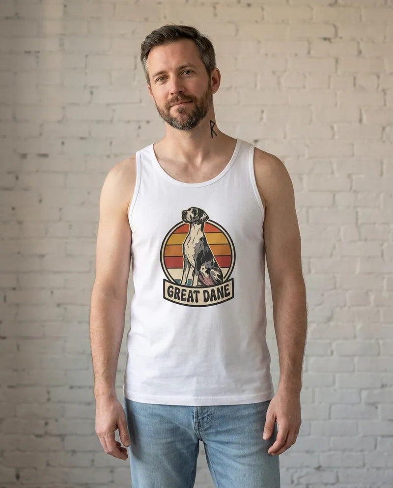 Great Dane Retro 70s Sunset Tank Top - Lightweight Airlume Cotton Jersey - Unisex Athletic Heather