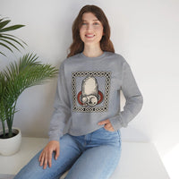Runestone Cat Norse Woodcut Sweatshirt - Heavyweight Cotton Blend Crewneck - Unisex White