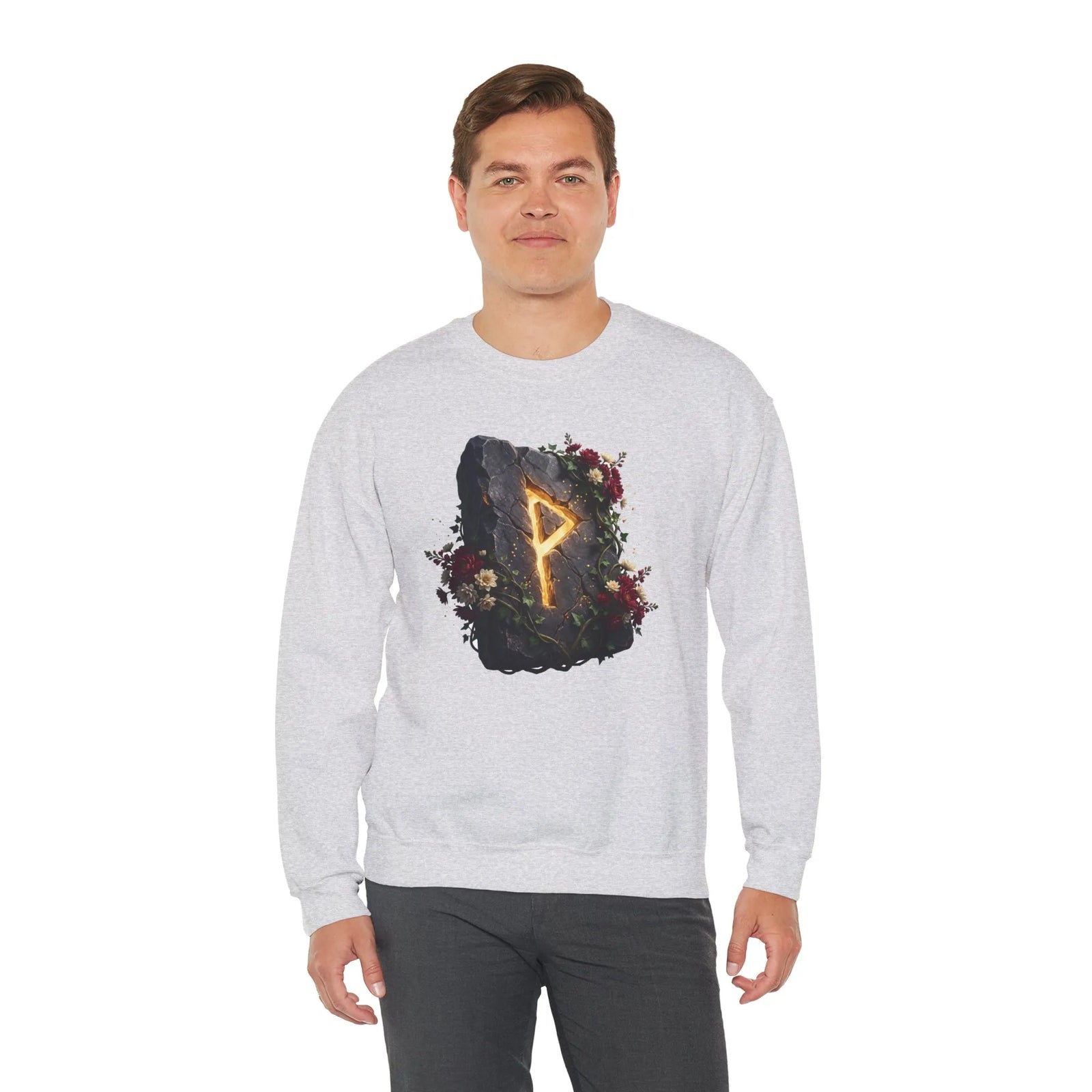 Wunjo Rune Blossom Sweatshirt - Heavy Blend Crewneck Fleece - Unisex Ash
