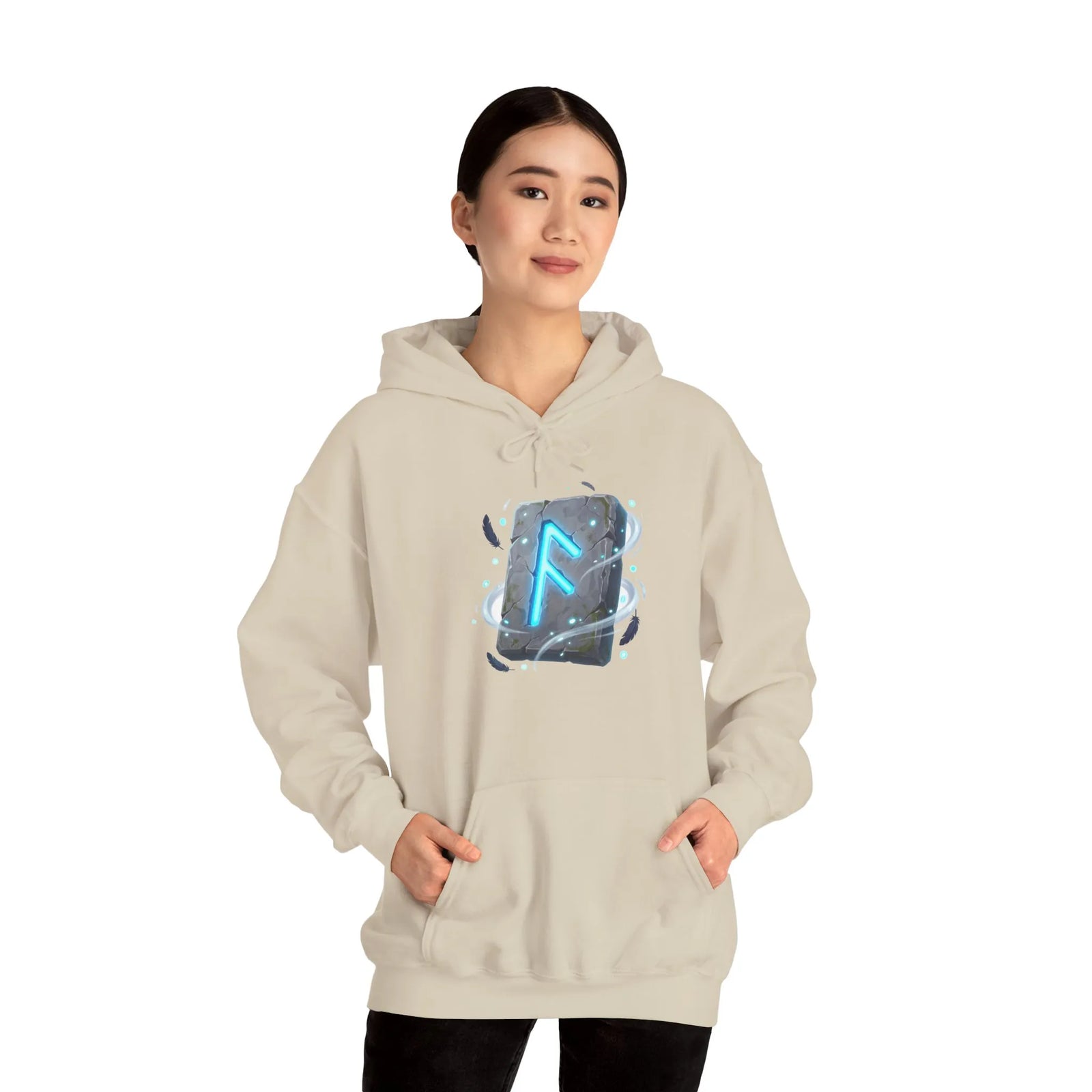 Ansuz Rune Odin's Raven Graphic Hoodie - Medium Heavy Fabric Classic Fit - Unisex White