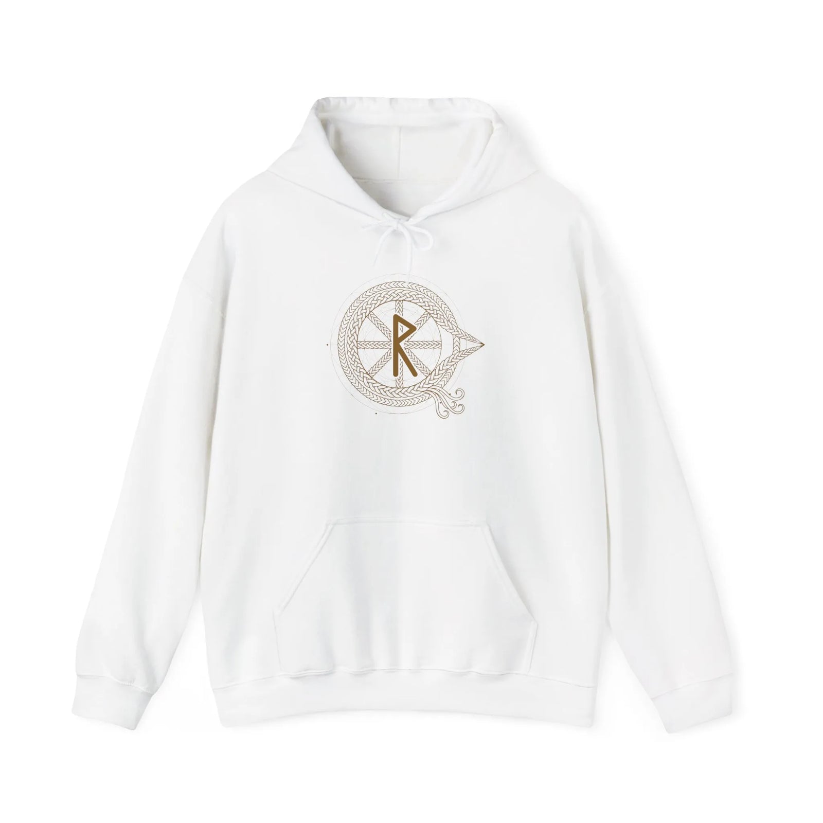 Raido Rune Journey Graphic Hoodie - Heavy Blend Fleece Pullover - Unisex White