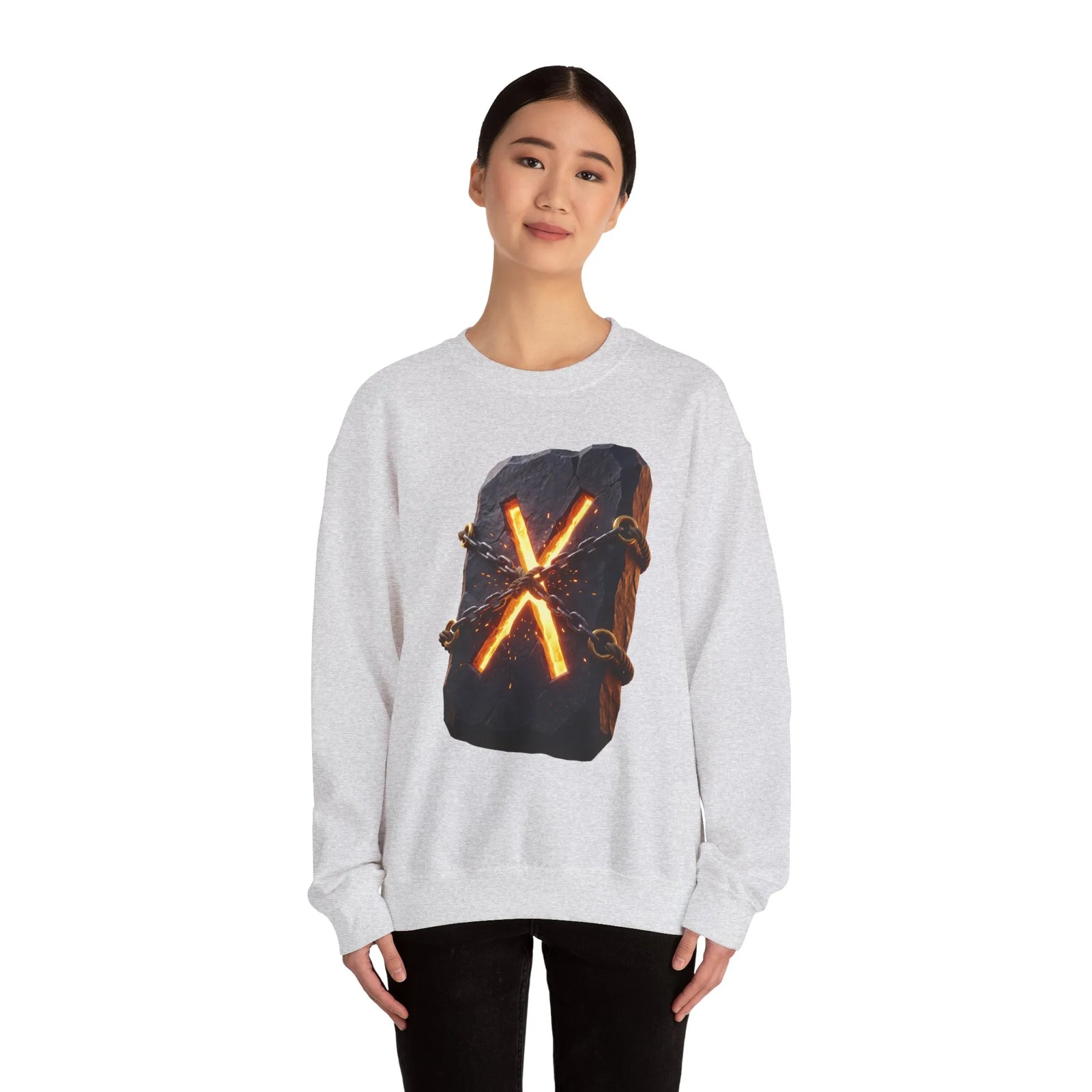Gebo Rune Stone Graphic Sweatshirt - Medium Heavy Fleece Crewneck - Unisex White