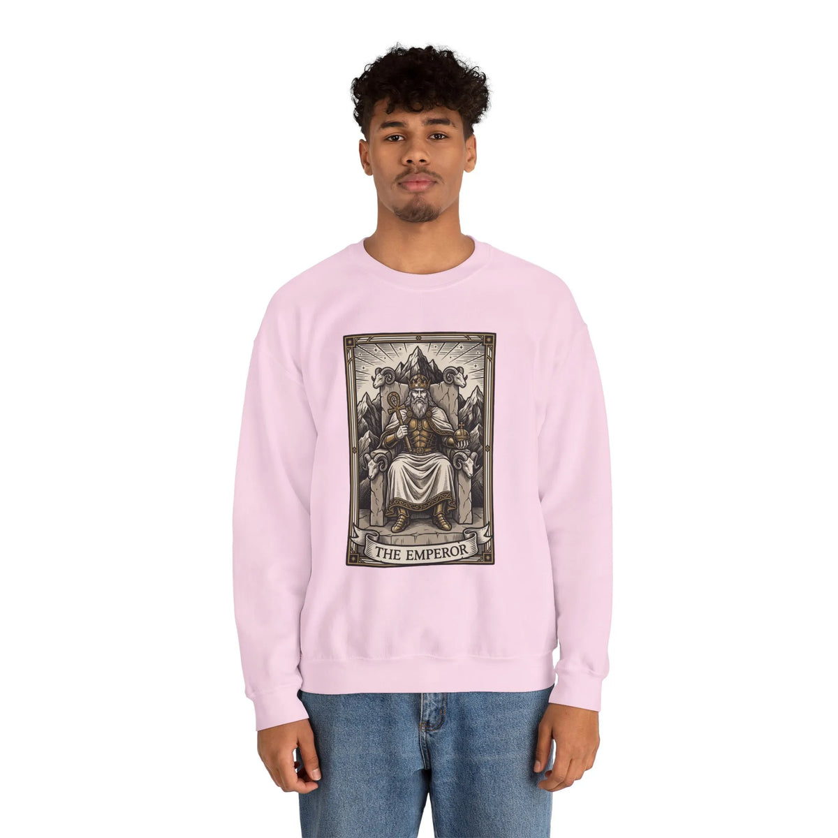 The Emperor Tarot Card Sweatshirt - Soft Durable Fleece Crewneck - Unisex White