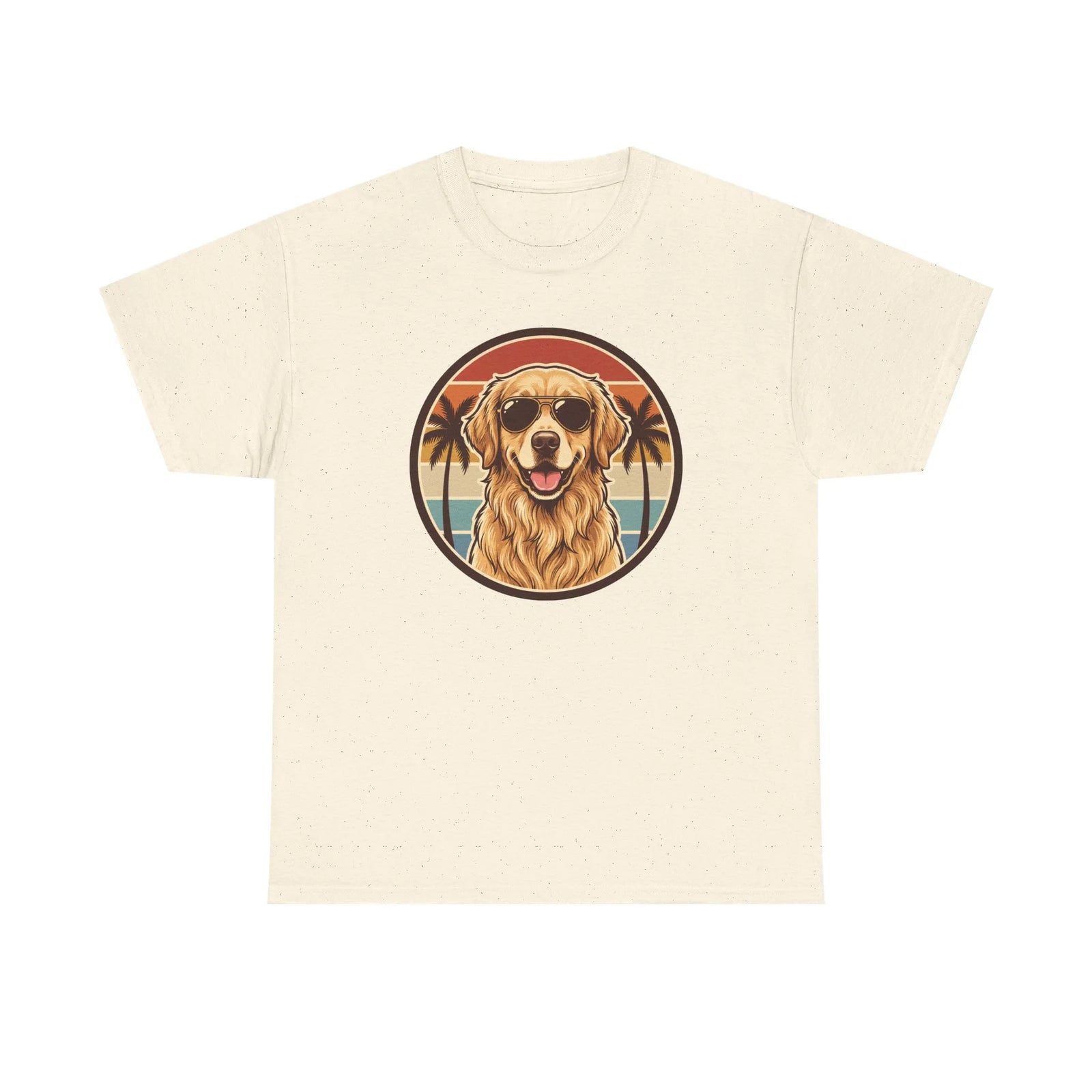 Golden Retriever Sunset Aviator T-Shirt - Heavy Cotton Classic Fit Tee - Unisex White