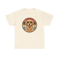 Golden Retriever Sunset Aviator T-Shirt - Heavy Cotton Classic Fit Tee - Unisex White
