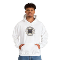 Third Eye Sacred Geometry Alchemist Cat Hoodie - Heavy Blend Fleece Pullover - Unisex White