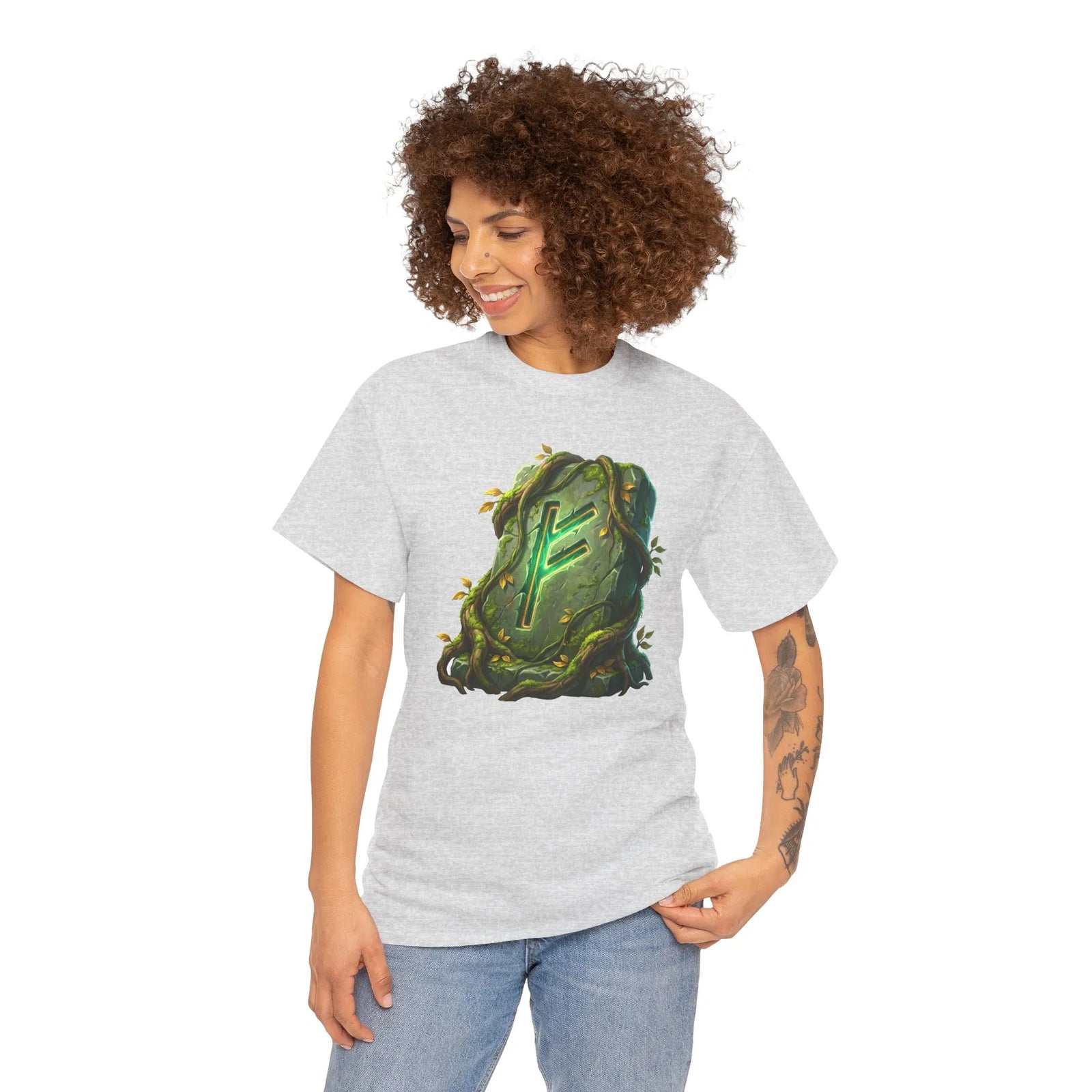 Fehu Rune Wealth Symbol T-Shirt - Heavy Cotton Classic Fit Tee - Unisex White