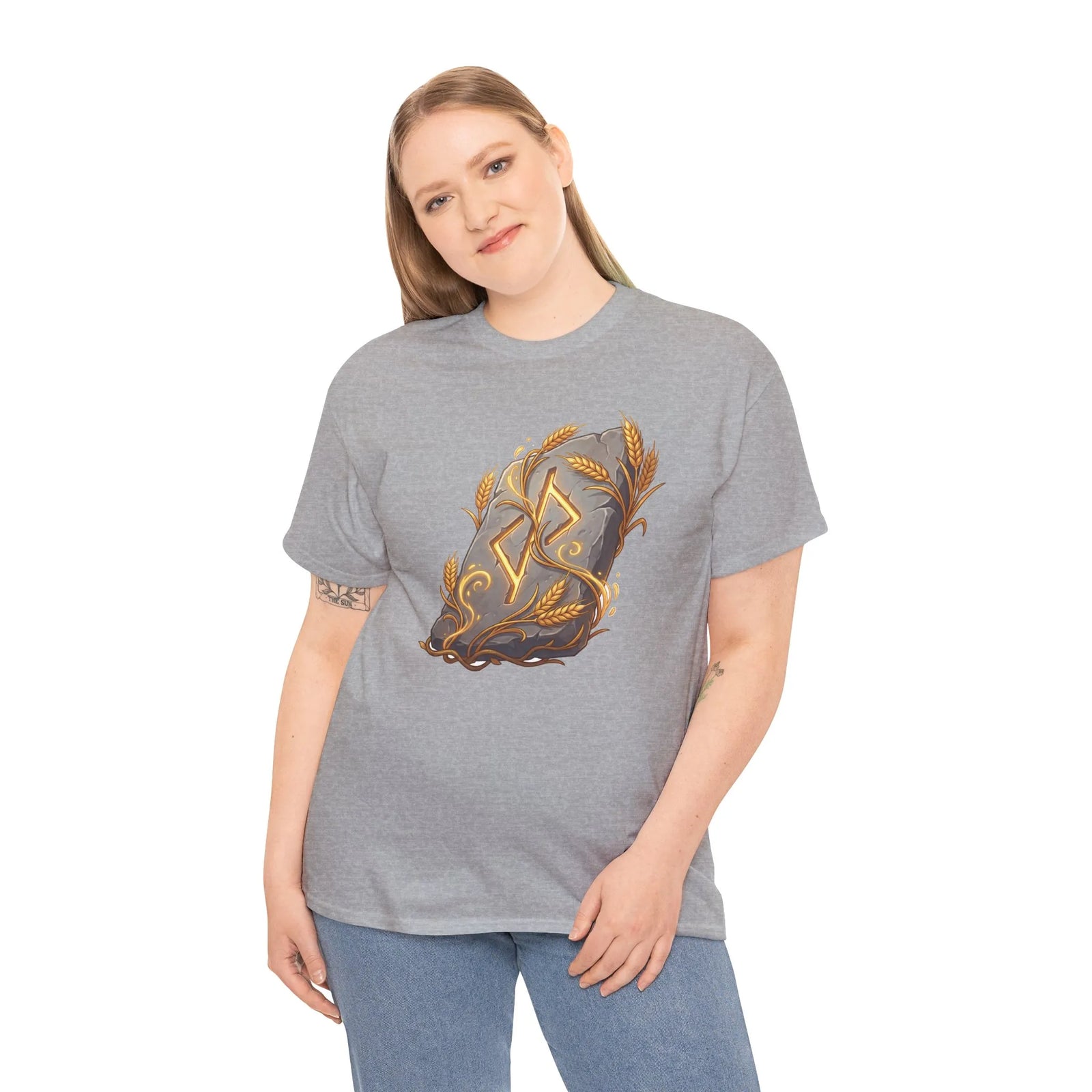 Jera Rune Harvest Stone T-Shirt - Heavy Cotton Classic Fit Tee - Unisex White