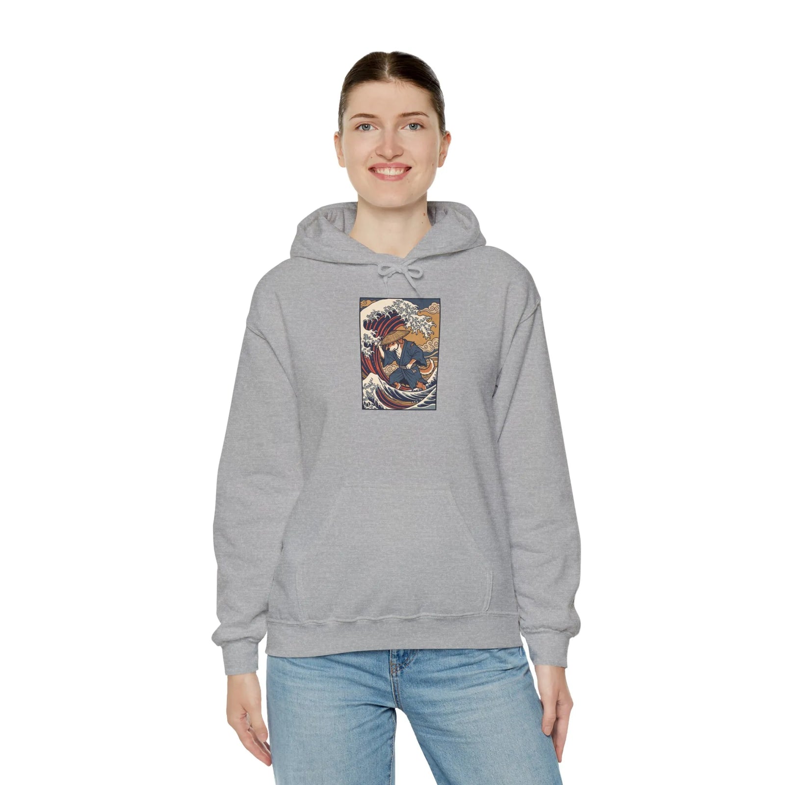 Ronin Wave Samurai Dog Hoodie - Heavy Blend Cotton Poly Fleece - Unisex White