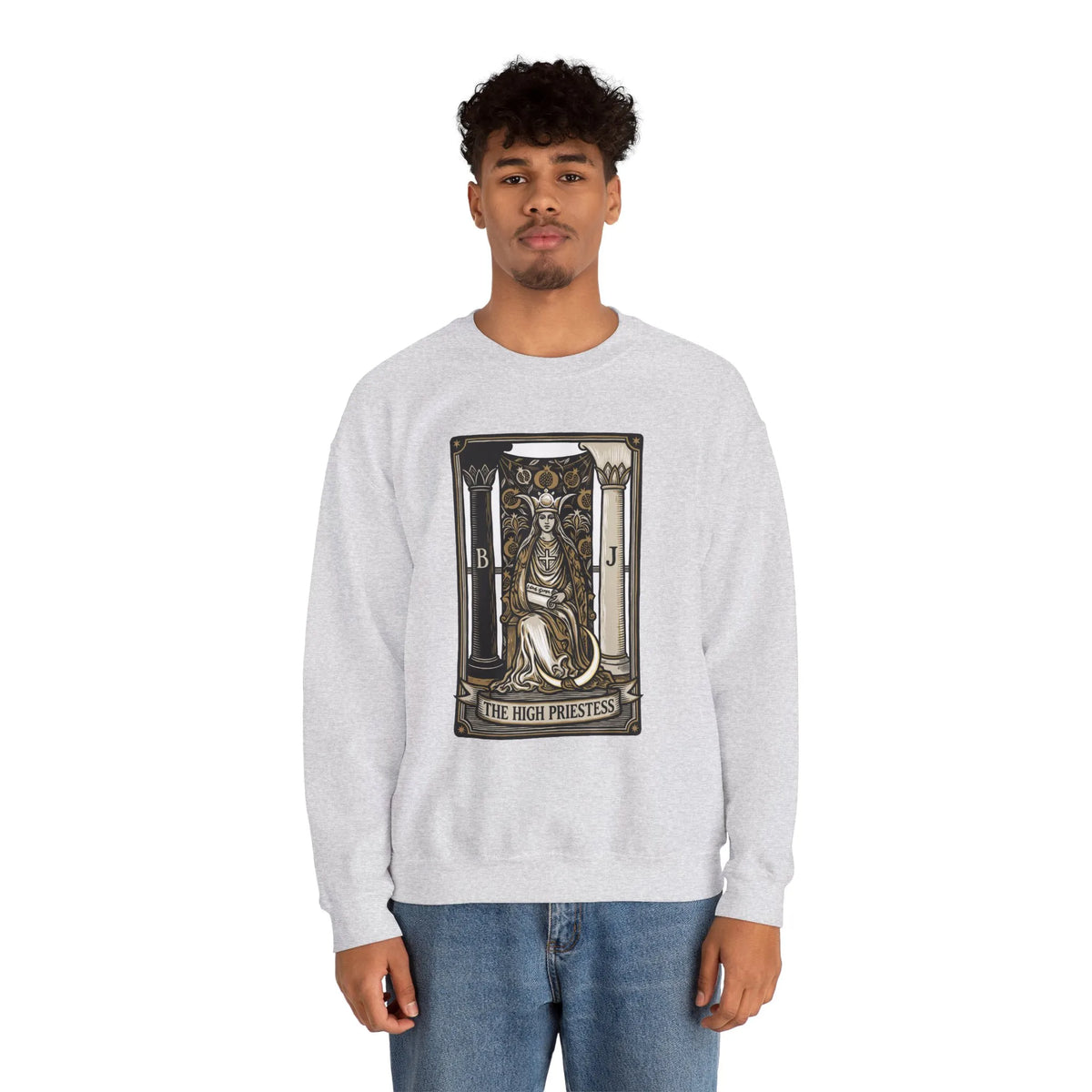 The High Priestess Tarot Card Sweatshirt - Heavy Blend Fleece Crewneck - Unisex White