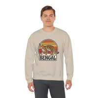 Bengal Cat Retro Sunset Sweatshirt - Classic Fit Heavy Blend Crewneck - Unisex White