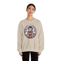 Ukiyo-e Samurai Cats Fan Dancer Sweatshirt - Heavy Blend Fleece Crewneck - Unisex White